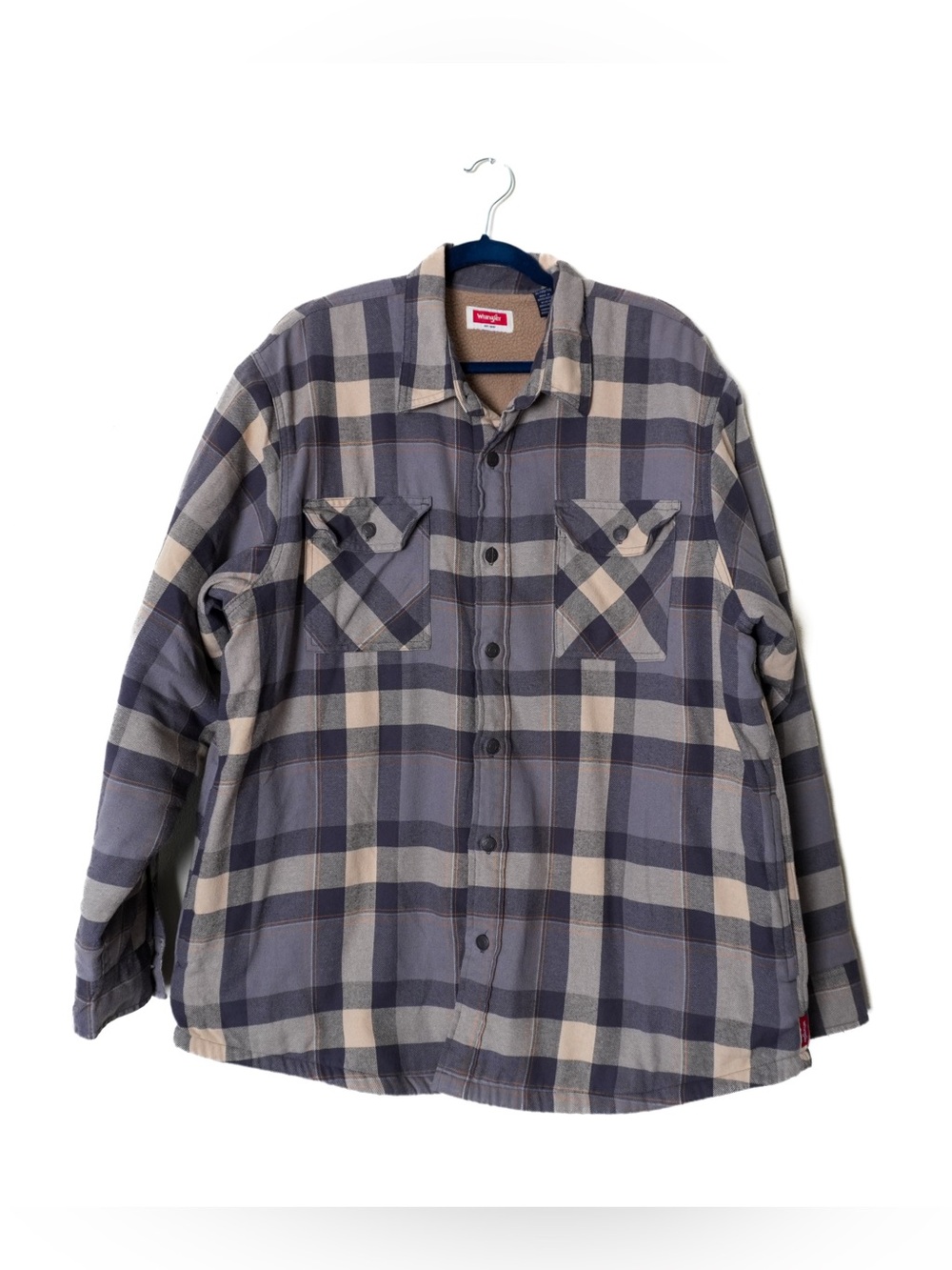 Wrangler Blue Plaid Fleece Lined Button Up Shacket Jacket